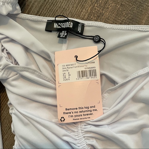 Missguided white ruched milkmaid top long sleeve puff shoulder - Picture 4 of 4